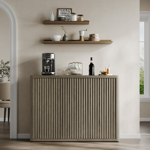 SICOTAS 46.7" Fluted Sideboard Cabinet with 3 Doors, Kitchen Buffet Storage Cabinet with Adjustable Shelves, Modern Credenza Coffee Bar Station for Ding Room, Living Room, Gray Alder