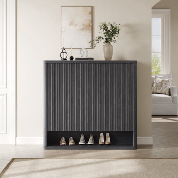SICOTAS 47.24" Wide Shoe Cabinet, Modern Shoe Organizer with Hidden Pop-Up Door & 4 Adjustable Shelves,6 Tier Large Shoe Storage Organizer for Hallway, Entrance - Dark Gray Alder