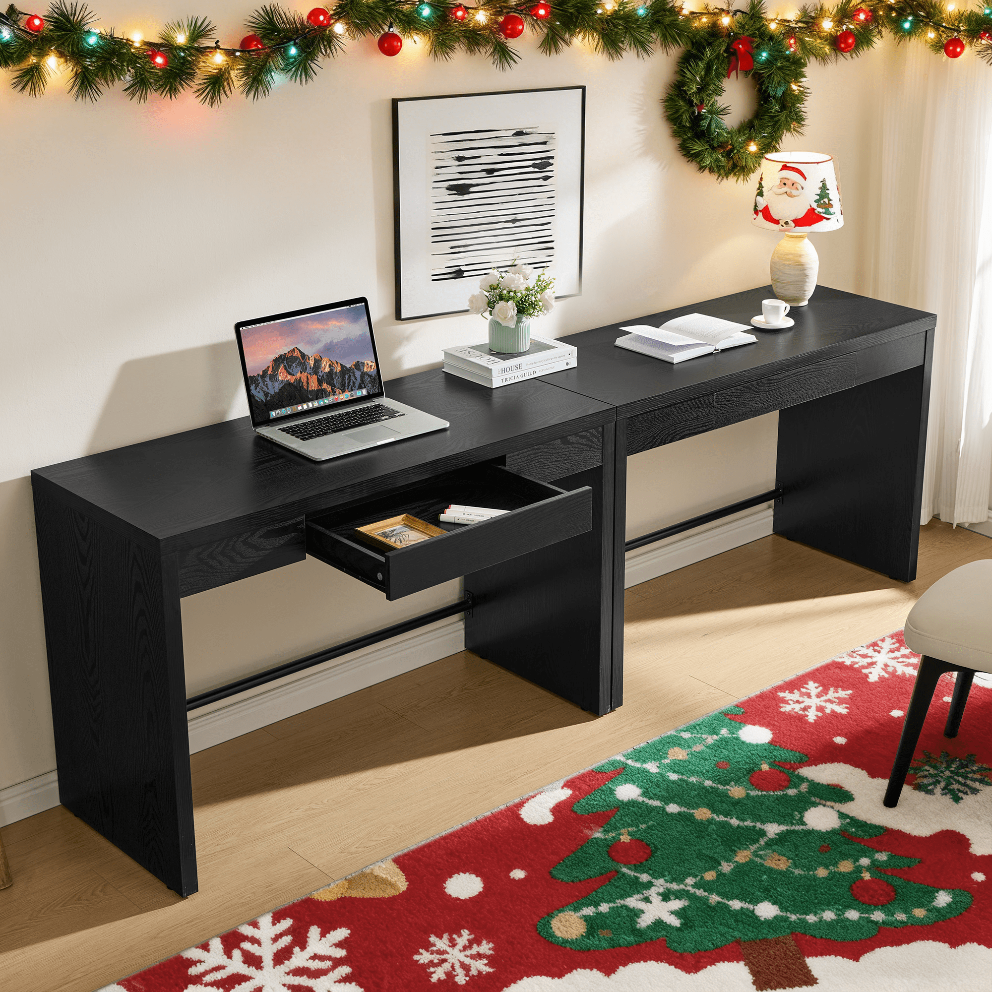 SICOTAS 47.4 inch Computer Desk with Drawer, Wood Writing Desk Set of 2 ...