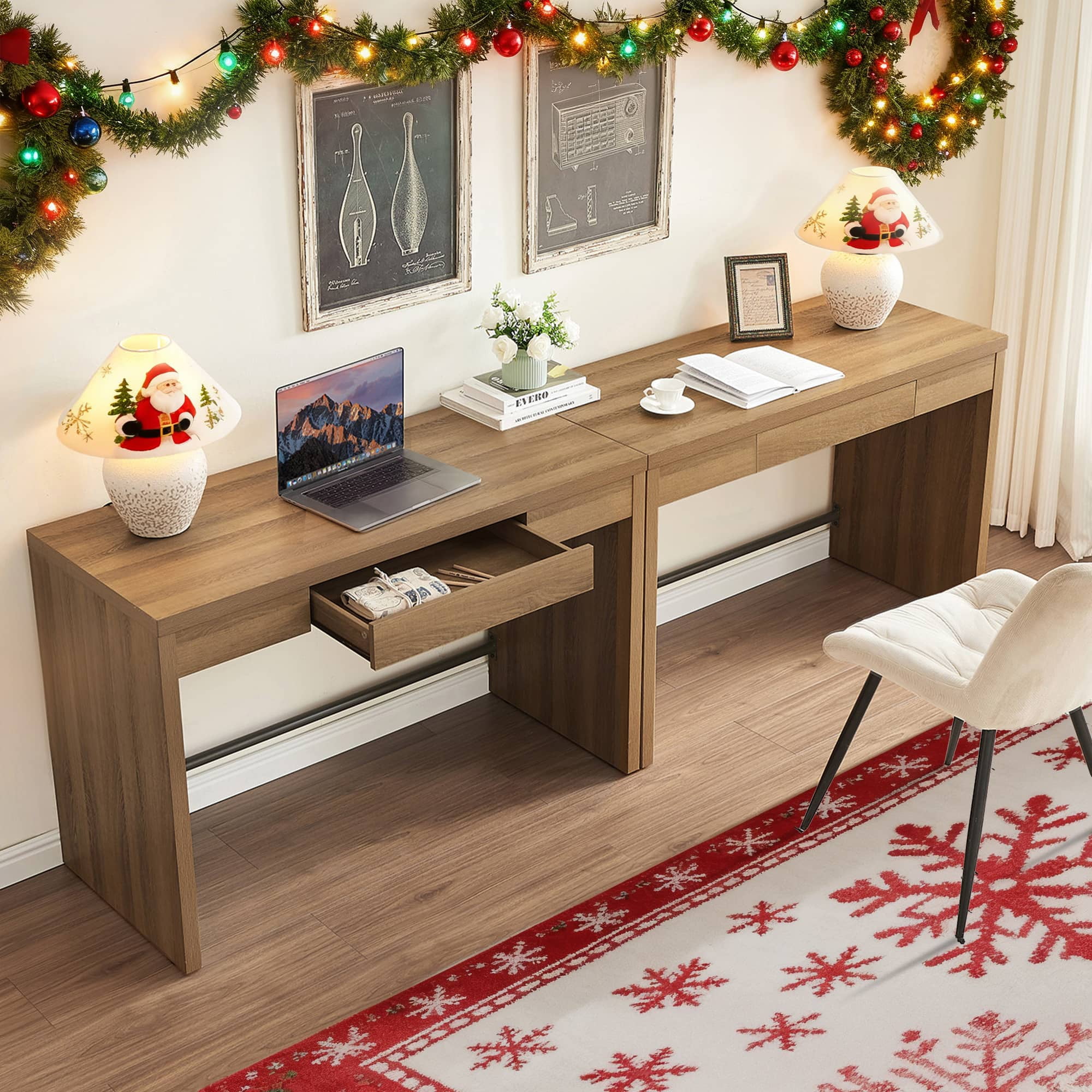 SICOTAS 47.4 inch Computer Desk with Drawer, Wood Writing Desk Set of 2 ...