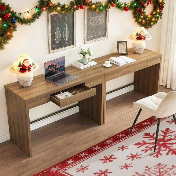 SICOTAS 47.4 inch Computer Desk with Drawer, Wood Writing Desk Set of 2, Small Study Table for Home Office in Oak