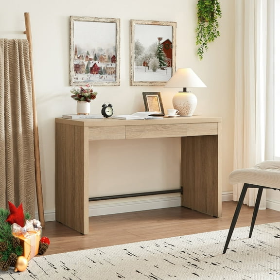 SICOTAS 47.4 inch Computer Desk with Drawer, Wood Writing Desk, Small Study Table for Home Office in Light Oak