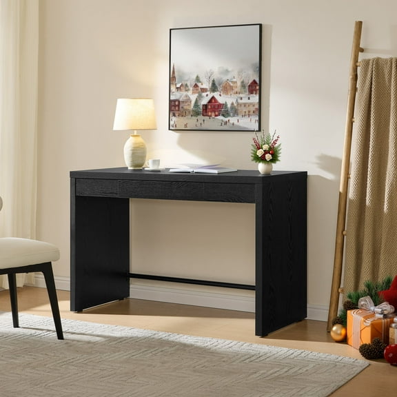 SICOTAS 47.4 inch Computer Desk with Drawer, Wood Writing Desk, Small Study Table for Home Office in Black