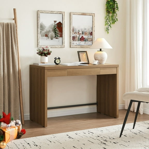 SICOTAS 47.4 inch Computer Desk with Drawer, Wood Writing Desk, Small Study Table for Home Office in Oak