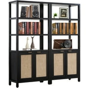 SICOTAS 5 Tier Bookshelf Set of 2, Farmhouse 5 Shelf Bookcase with Doors Library Storage Cabinet Black Bookcase for Home Office