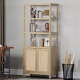 thumbnail image 1 of SICOTAS 71" Tall Bookcase with Doors, Boho 5 Tier Rattan Bookshelf,  Mid-Century Bookcase with Storage Cabinet for Living Room, Bedroom, Library & Home Office in Light Oak, 1 of 9