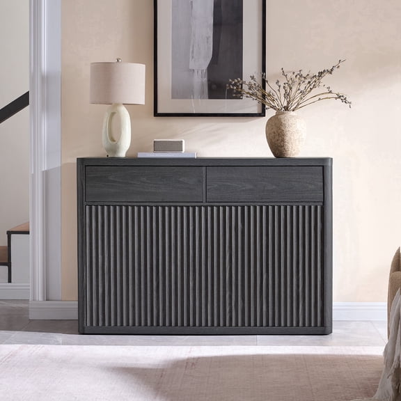 SICOTAS 50.15" W Sideboard Buffet Cabinet,Oversized Credenza with Sleek Curve Profile & Unique Waveform Panel, Spacious Storage with Large Drawers & Adjustable Shelves,Dark Gray Alder
