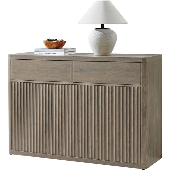 SICOTAS 50.15" W Sideboard Buffet Cabinet,Oversized Credenza with Sleek Curve Profile & Unique Waveform Panel, Spacious Storage with Large Drawers & Adjustable Shelves, Gray Alder