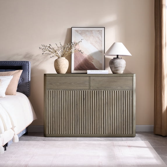 SICOTAS 50.15" W Sideboard Buffet Cabinet,Oversized Credenza with Sleek Curve Profile & Unique Waveform Panel, Spacious Storage with Large Drawers & Adjustable Shelves, Gray Alder