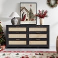 thumbnail image 1 of SICOTAS 56.85" 6 Drawer Tall Dressers,Rattan Dresser with Large Storage Space Boho Dressers & Chests of Drawer Wooden Dressers for Bedroom,Black Oak, 1 of 9