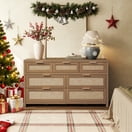 SICOTAS 56.88" Wide 7 Drawer Tall Dressers, Boho Dresser with Oversized Storage Space Rattan Dressers & Chests of Drawer Engineered Wooden Dressers for Bedroom, Reclaimed Caramel Oak