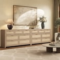 thumbnail image 1 of SICOTAS 56.88" Wide 7 Drawer Tall Dressers Set of 2, Boho Dresser with Oversized Storage Space Rattan Dressers & Chests of Drawer Engineered Wooden Dressers for Bedroom,Reclaimed Light Oak, 1 of 7