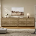 thumbnail image 1 of SICOTAS 56.4"W Farmhouse 6 Drawer Double Dresser Set of 2, Long Chest of Drawers with Brass-tone Handles & Rolling Wheels, Wooden Dresser Storage Cabinet for Bedroom Living Room, Brown Oak, 1 of 8