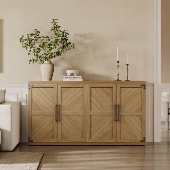 SICOTAS 61.3"W Buffet Cabinet with Storage– Modern Sideboard Oversized Credenza with 4 Adjustable Shelves&Doors Mid-Century Storage Cabinet for Kitchen Living Room Dinding Room–Oak Brown