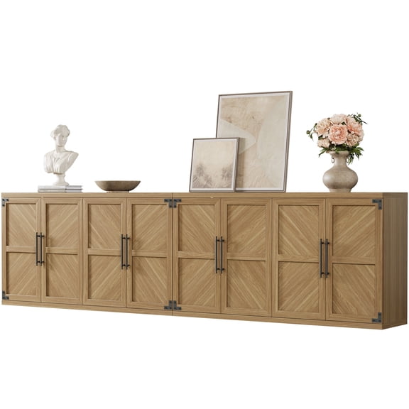 SICOTAS 61.3"W Buffet Cabinet with Storage Set of 2– Modern Sideboard Oversized Credenza with 4 Adjustable Shelves&Doors Mid-Century Storage Cabinet for Kitchen Living Room Dinding Room– Oak Brown