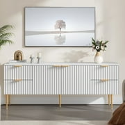 SICOTAS Modern Fluted TV Stand for TVs up to 70", High Glossy Entertainment Center with 2 Storage Cabinets & 4 Drawers, Tall Media Console Table for Living Room, White