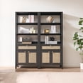 thumbnail image 1 of SICOTAS 68.5" Tall Rattan Bookshelf Set of 2 with Large Drawer & 2 Doors, Boho 5-Tier Bookcase with Adjustable Shelf, Display Storage Shelves for Living Room, Home Office, Black Oak, 1 of 9