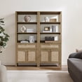 thumbnail image 1 of SICOTAS 68.5" Tall Rattan Bookshelf Set of 2 with Large Drawer & 2 Doors, Boho 5-Tier Bookcase with Adjustable Shelf, Display Storage Shelves for Living Room, Home Office, Natural Oak, 1 of 9