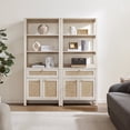 thumbnail image 1 of SICOTAS 68.5" Tall Rattan Bookshelf Set of 2 with Large Drawer & 2 Doors, Boho 5-Tier Bookcase with Adjustable Shelf, Display Storage Shelves for Living Room, Home Office, White Oak, 1 of 9