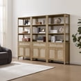 thumbnail image 1 of SICOTAS 68.5" Tall Rattan Bookshelf Set of 3 with Large Drawer & 2 Doors, Boho 5-Tier Bookcase with Adjustable Shelf, Display Storage Shelves for Living Room, Home Office, Natural Oak, 1 of 9