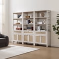 thumbnail image 1 of SICOTAS 68.5" Tall Rattan Bookshelf Set of 3 with Large Drawer & 2 Doors, Boho 5-Tier Bookcase with Adjustable Shelf, Display Storage Shelves for Living Room, Home Office, White Oak, 1 of 9