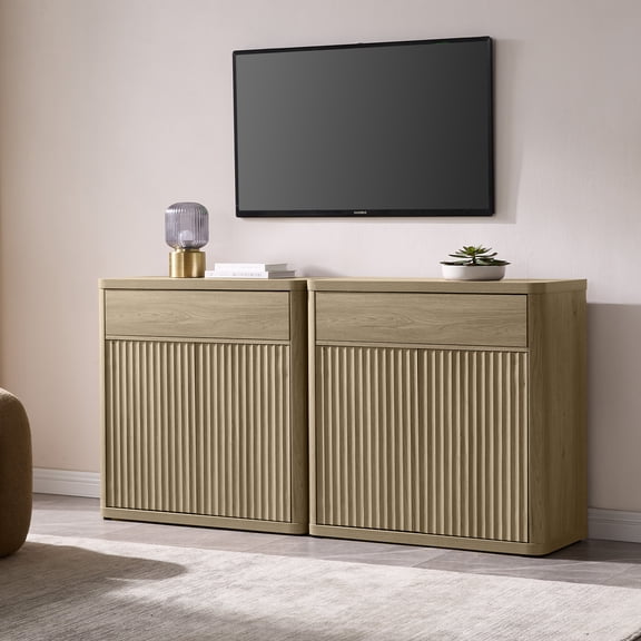 SICOTAS 69.2" Wide Kitchen Sideboard Buffet Cabinet with Storage,Modern Consle Cabinet Coffee Bar with Fluted Wave Door & Drawer Credenza for Living Room, Dining Room,Oak Alder