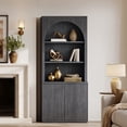 thumbnail image 1 of SICOTAS 77.6" Tall Storage Cabinet with Arched Hutch & Fluted Doors, Modern Bookcase with Adjustable Shelves, Kitchen Pantry Cabinet, Display Cabinet for Living Room, Home Office, Black Grey Alder, 1 of 9