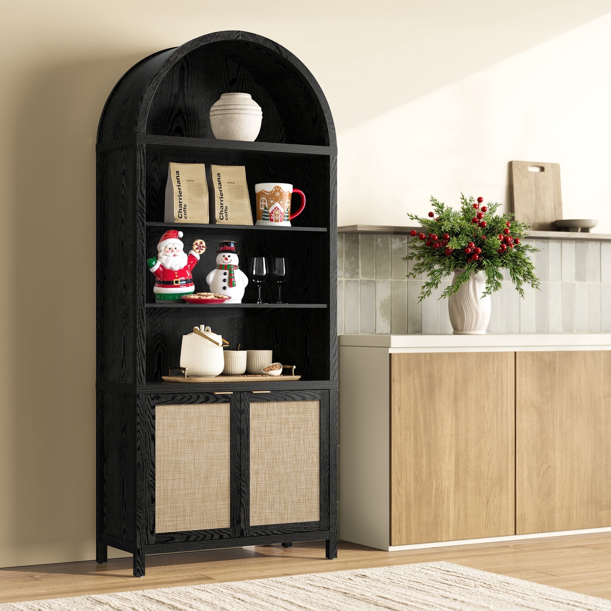 SICOTAS, Tall Rattan Arched Pantry Cabinet, 84.2
