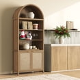thumbnail image 1 of SICOTAS 84.2"H Tall Kitchen Arched Pantry Cabinet, Oversized Boho Farmhouse Floor Storage Organizer with 2 Rattan Doors & Adjustable Shelf for Kitchen, Dining Room ,Reclaimed Caramel Oak, 1 of 9
