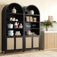 thumbnail image 1 of SICOTAS 84.2"H Tall Rattan Arched Pantry Cabinet Set of 2 with Adjustable Shelves, Oversized Boho Farmhouse Floor Storage Organizer for Kitchen, Dining Room & Home Decor,Black Oak, 1 of 9