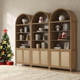 thumbnail image 1 of SICOTAS 84.2"H Tall Rattan Arched Pantry Cabinet Set of 3 with Adjustable Shelves, Oversized Boho Farmhouse Floor Storage Organizer for Kitchen, Dining Room & Home Decor,Reclaimed Caramel Oak, 1 of 9