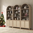 thumbnail image 1 of SICOTAS 84.2"H Tall Rattan Arched Pantry Cabinet Set of 3 with Adjustable Shelves, Oversized Boho Farmhouse Floor Storage Organizer for Kitchen, Dining Room & Home Decor,Reclaimed Light Oak, 1 of 8