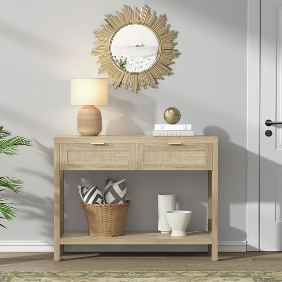 SICOTAS Bohemian Engineered Wood Console Table, Off-White