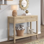 SICOTAS 39.4 Inch Wide Rattan Console Table with 2 Drawers & Shelf, Boho Entryway table with Large Storage Capacity for
