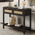 thumbnail image 1 of SICOTAS 39.4 Inch Wide Rattan Console Table with 2 Drawers & Shelf, Boho Entryway table with Large Storage Capacity for Entrance Way, Hallway, Living Room - Black Oak, 1 of 7