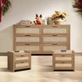 thumbnail image 1 of SICOTAS Boho 6-Drawer Dresser & 2 Charging Nightstands Set - Oversized 3-Piece Furniture Set with Rattan Design&Spacious Storage, USB/Type-C Ports, Rattan Furniture Set for Bedroom, Natural Oak, 1 of 12