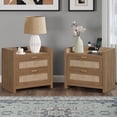 thumbnail image 1 of SICOTAS Boho Nightstands Set of 2, Rattan Accent with USB Charging Station, Gliding Storage Drawers, for Living Room, 1 of 11