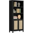 SICOTAS Bookcase 5 Tier Bookshelf Rattan Boho Tall Book Case Shelf with