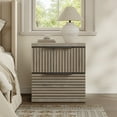 thumbnail image 1 of SICOTAS Fluted 2 Drawer Nightstands for Bedroom, Modern Wooden Bedside Tables with Drawers & Black Handles, Grey, 1 of 7