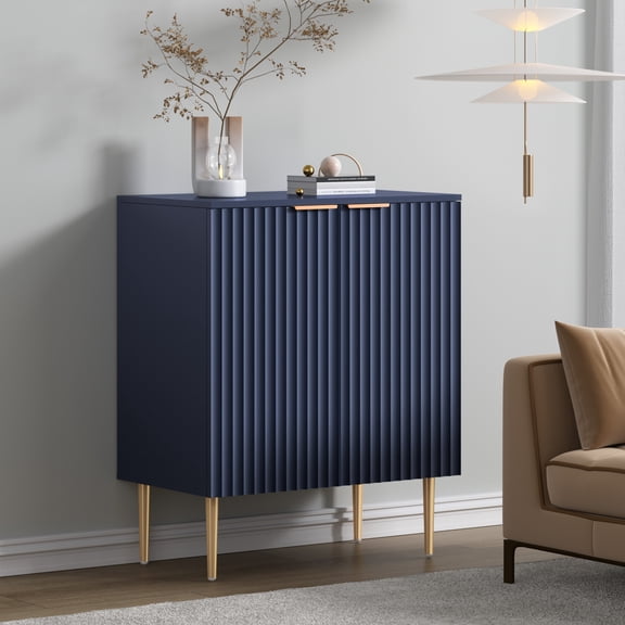 SICOTAS Fluted Buffet Cabinet with Storage, Modern Credenza Storage Cabinet, Sideboard Buffet Cabinet with Fluted Doors & Metal Legs for Living Room Dining Room Blue