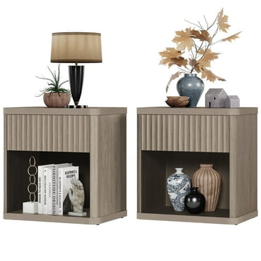 SICOTAS Fluted Nightstands for Bedroom Set of 2, Farmhouse Bedside Tables with Drawer & Open Shelf,  Wood End Table for Living Room in Grey