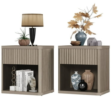 SICOTAS Gray Nightstands Set of 2 with Drawer Modern Engineered Wood Bedside Table End Table for Bedroom Living Room Office
