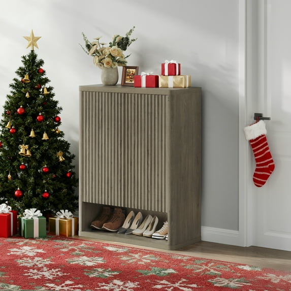 SICOTAS 44.9"H Gray Modern Shoe Storage Cabinet,20 Pairs Fluted Shoe Organizer with 6 Tier and 2 Door, Tall Shoe Cabinet for Enterway Hallway Corridor Living Room