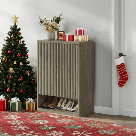 SICOTAS 44.9"H Gray Modern Shoe Storage Cabinet,20 Pairs Fluted Shoe Organizer with 6 Tier and 2 Door, Tall Shoe Cabinet for Enterway Hallway Corridor Living Room