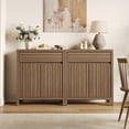 thumbnail image 1 of SICOTAS 29.1"W Mid Century Modern Sideboard Buffet Cabinet with Drawers & Fluted Doors, Small Credenza with Adjustable Shelves Modular Storage Cabinets Set of 2 for Dining Room, Living Room, Walnut, 1 of 10
