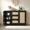 thumbnail image 1 of SICOTAS 52" W Large Rattan Sideboard Buffet Cabinet with 3 Drawers and 2 Doors, Boho Long Credenza Cabinet for Dining Room, Coffee Bar Table with Storage for Living Room, Entryway, Black, 1 of 8