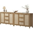 thumbnail image 1 of SICOTAS 52 inch Kitchen Storage Cabinets Set of 2, Farmhouse Rattan Credenza Sideboard Buffet with 3 Drawers and 2 Doors, Boho Console Table, Coffee Bar Cabinets for Dining Room, Oak, 1 of 9