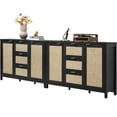 thumbnail image 1 of SICOTAS 52 inch Kitchen Storage Cabinets Set of 2, Farmhouse Rattan Credenza Sideboard Buffet with 3 Drawers and 2 Doors, Boho Console Table, Coffee Bar Cabinets for Dining Room, Black Oak, 1 of 8