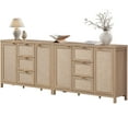thumbnail image 1 of SICOTAS 52 inch Kitchen Storage Cabinets Set of 2, Farmhouse Rattan Credenza Sideboard Buffet with 3 Drawers and 2 Doors, Boho Console Table, Coffee Bar Cabinets for Dining Room, Light Oak, 1 of 9