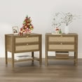 thumbnail image 1 of SICOTAS Large Nightstand Set of 2 for Small Spaces, Rattan Night Stands with 2 Drawers and Storage Shelf, Boho Bedside Table Artificial Wood End Table for Bedroom Living Room Hallway, Cherry Oak, 1 of 10